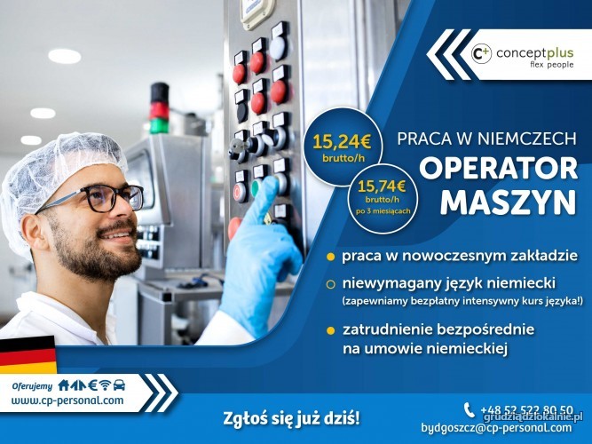 Operator maszyn (k/m) - Niemcy - nawet 15,24 €!