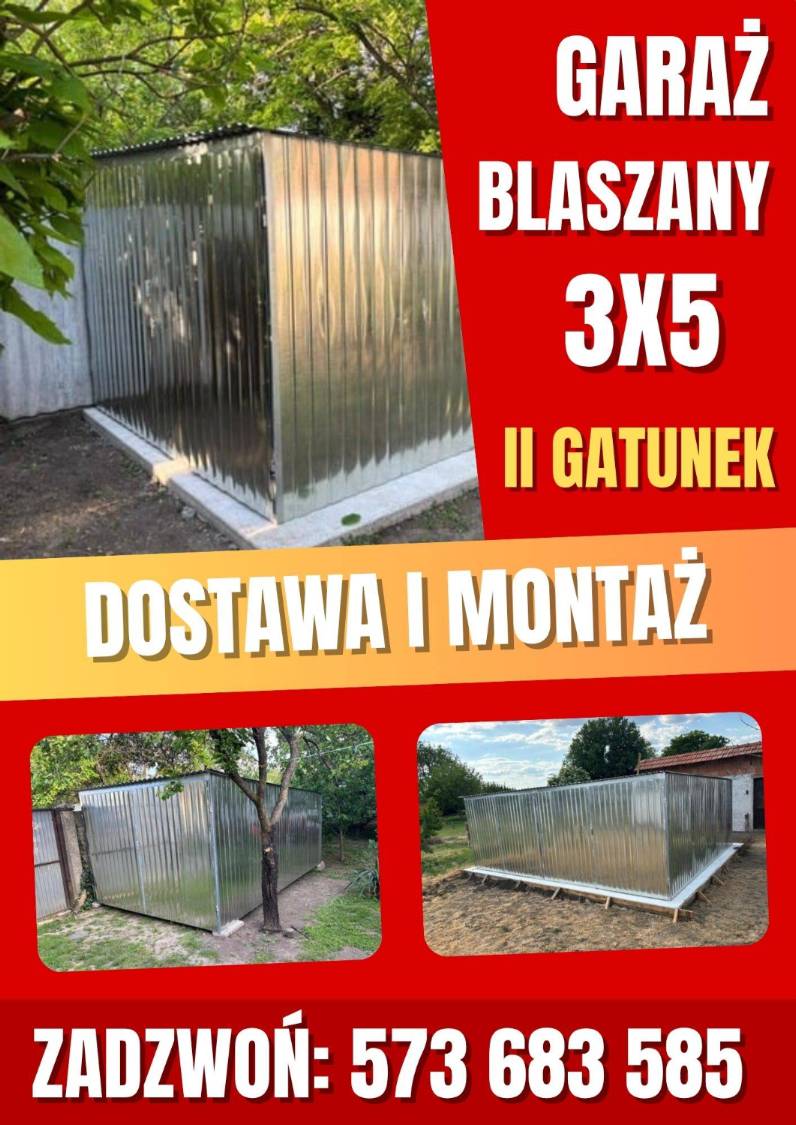 Garaż blaszany 3x5 II gatunek jednospadowy dostawa + montaż